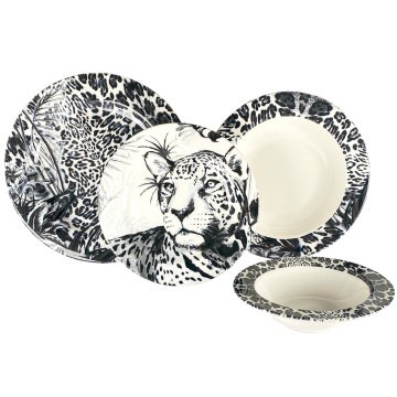 Siyah Leopar 24 Parça Tabak Seti